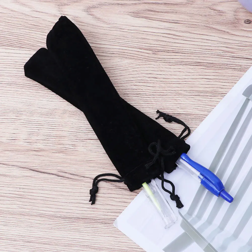 100Pcs Velvets Drawstring Pen Bags Black Portable Pencil Cases Small Lightweight Pen Organizer Korean School Supplies