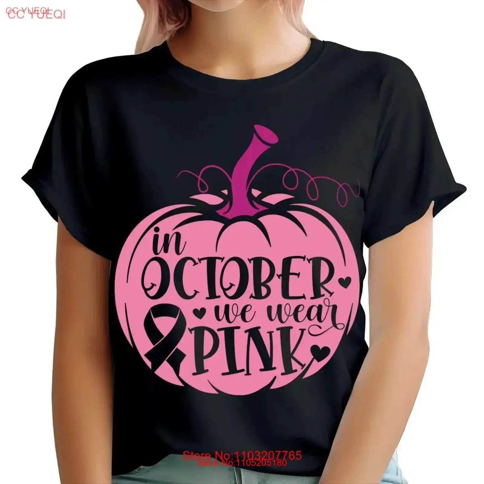 

October Pink Pumpkin T Shirt for Women Wear Breast Cancer Awareness T2388 vintage Washed Stretched Versatile fashion