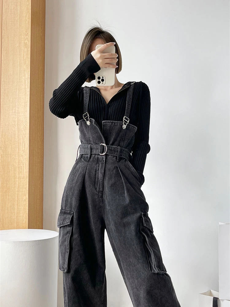 Sexy Denim Overalls Frauen neue Vintage Streetwear Overalls weibliche koreanische Mode gerade lose breite Bein lässige Jeans Hosen