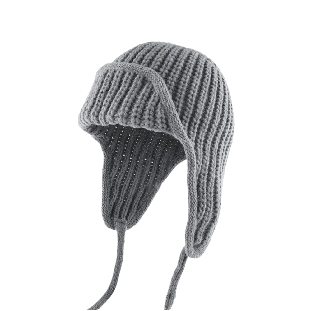

Fashion Korean Style Knitted Flying Cap Ear Protection Cold Proof Knitted Woolen Hat Thicken Solid Color Beanie Hat Girls