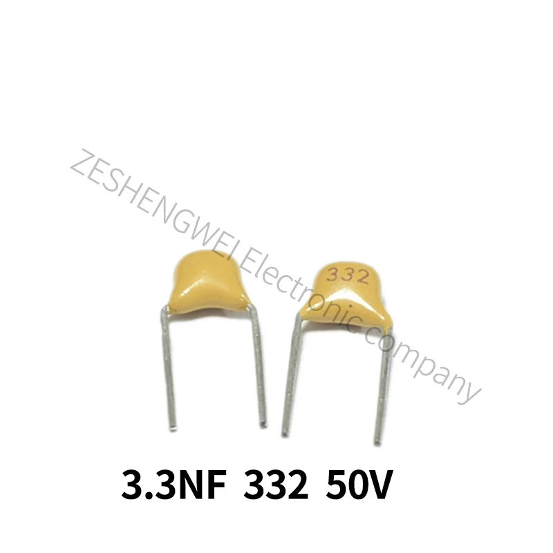 100PCS Monolithischen Kondensator 3,3 NF 332 50V Pin Pitch 5,08 MM ± 20% Die Unendliche Kapazität
