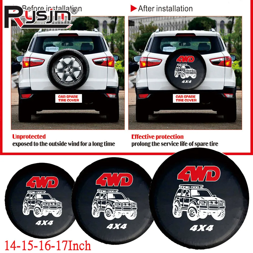 

Универсальный автомобильный чехол для запасного колеса 4X4, ПВХ кожаный чехол для колеса, защита от солнца, чехол для запасного колеса 14-17 дюймов