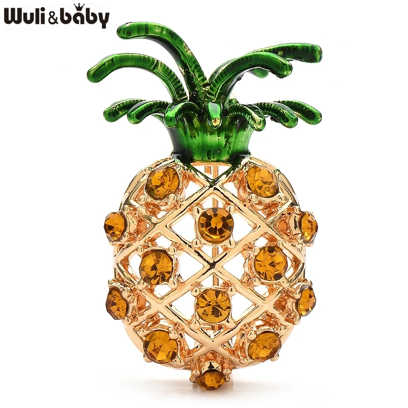 

Wuli&baby Lovely Pineapple Brooches Pins Alloy Rhinestone Enamel Fruits For Women Unisex Party Office Brooch Pins Gifts