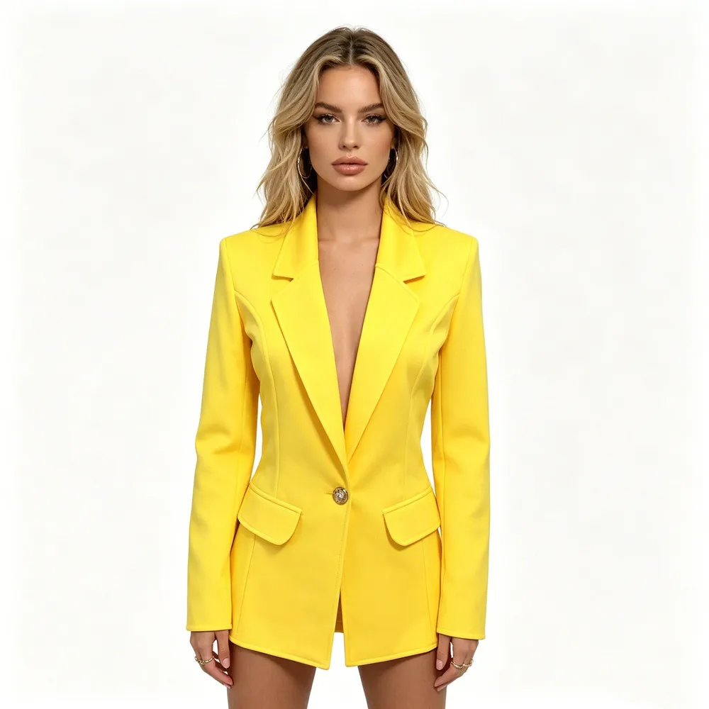 

Yellow Balck Women Solid Slim Fit Blazers Pink Red Single Blutton Casual Suit Jacket Singer Concert Stage Performance Outerwear