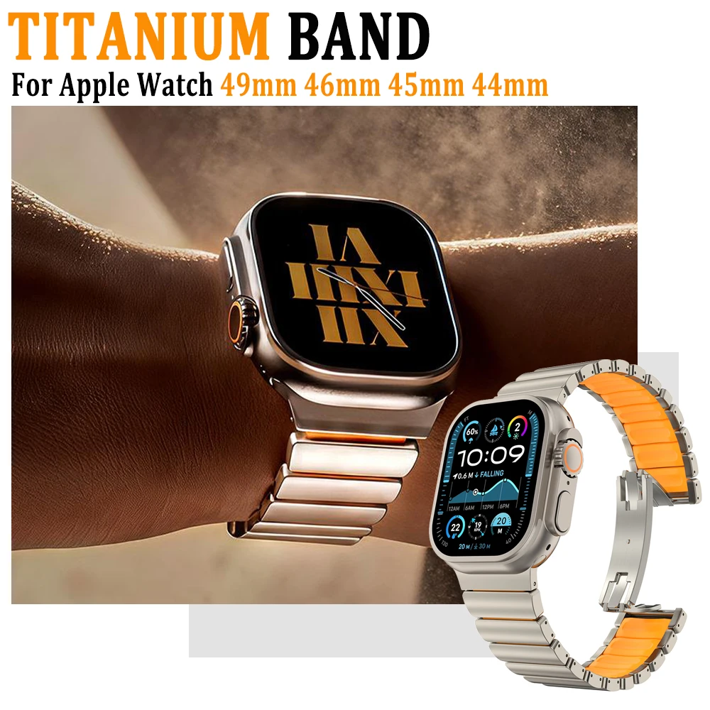 الرجال التيتانيوم الفرقة ل أبل الترا 3 2 49 مللي متر سلسلة 11 10 46 مللي متر 44 مللي متر 45 مللي متر الفاخرة المطاط حزام ل iWatch 9 8 7 6 SE 3 Correa #1