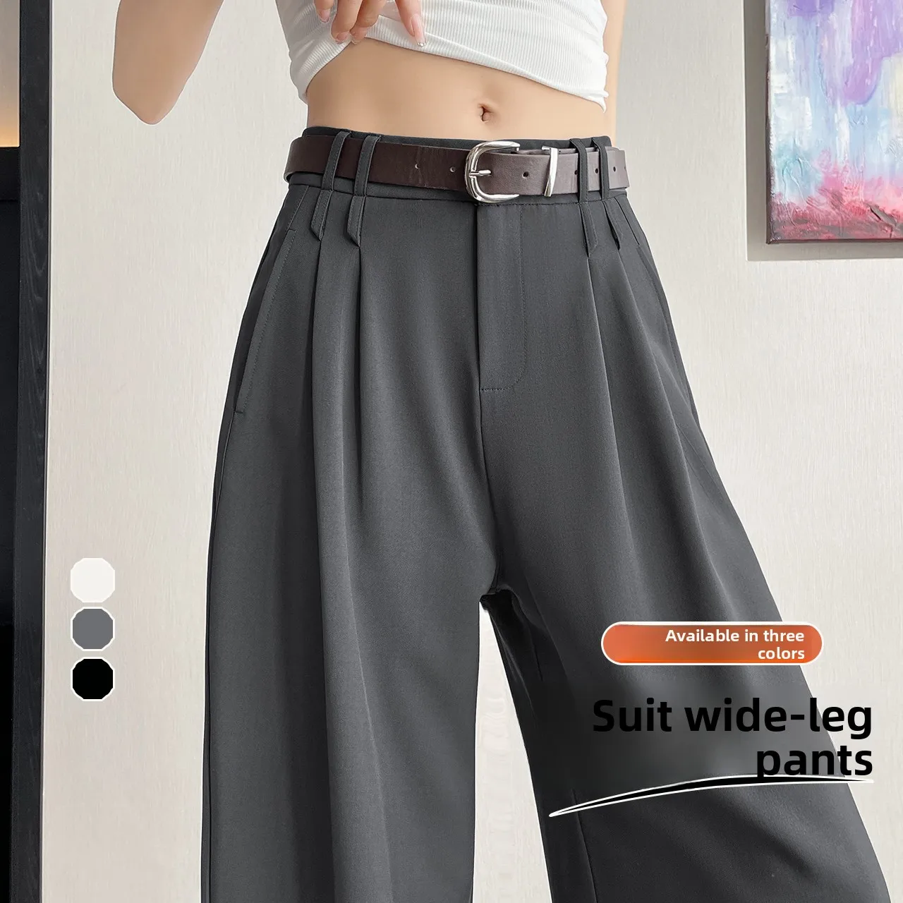 

Широкие брюки-костюмные для женщин, повседневные, свободные, с высокой талией, стройнящие, весна-лето, новая корейская версия, удобные брюки