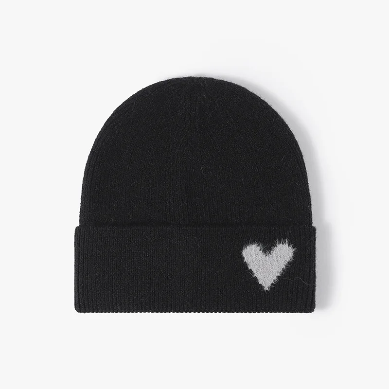 New Autumn Hat Solid Color Warm Soft Winter Hat For Women Knitted Acrylic Heart Beanies Cap Outdoorr Casual Skullies Gift Bonnet image 4
