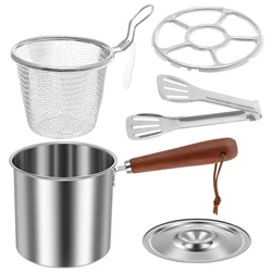 Small Deep Fryer Pot with Basket Fast Heating Stainless Steel Frying Pot With Mesh Steamer Basket Japanese Tempura Fryer Pot