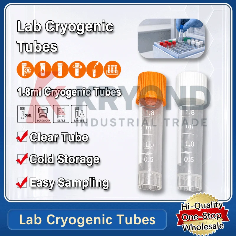 1.8ml 2ml Cryogenic Storage Tubes Graduated Plastic Sample Vials with Colored Screw Caps Leakproof for Laboratory Freezer 500PCS