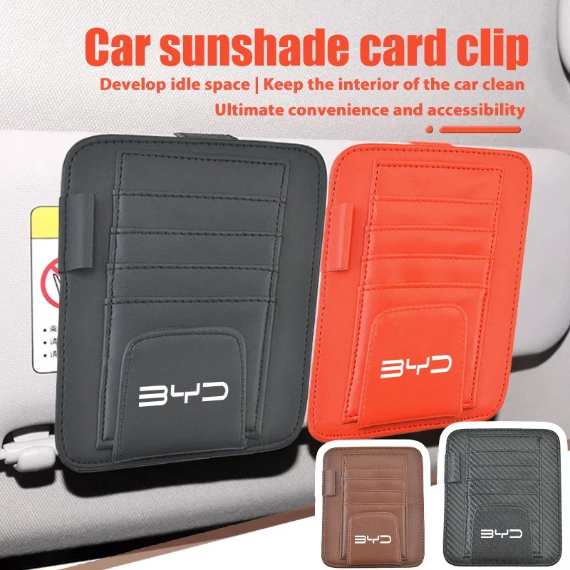 

Car Sun Visor Storage Clip Multi Pocket Card Holder Organizer For BYD Song Tang DM-i Qing Yuan Plus Atto 3 Interior Accessories