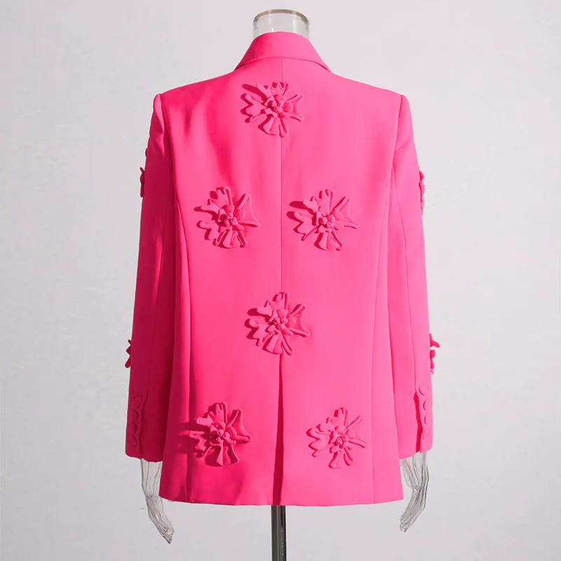 HKSH primavera otoño nueva chaqueta de mujer cuello vuelto doble botonadura flor tridimensional elegante moda abrigos de marea HK11265
