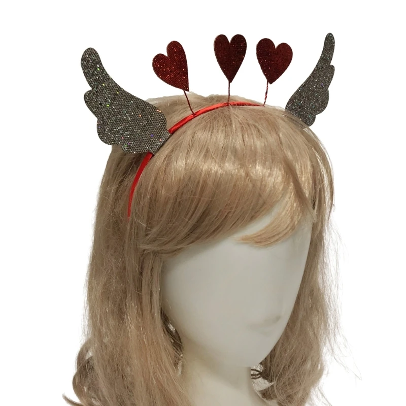 Sweet Headbands with Heart&Wing Tinsel Headband Valentines Headband Multipurpose Banquet Party Hair Hoop for Woman