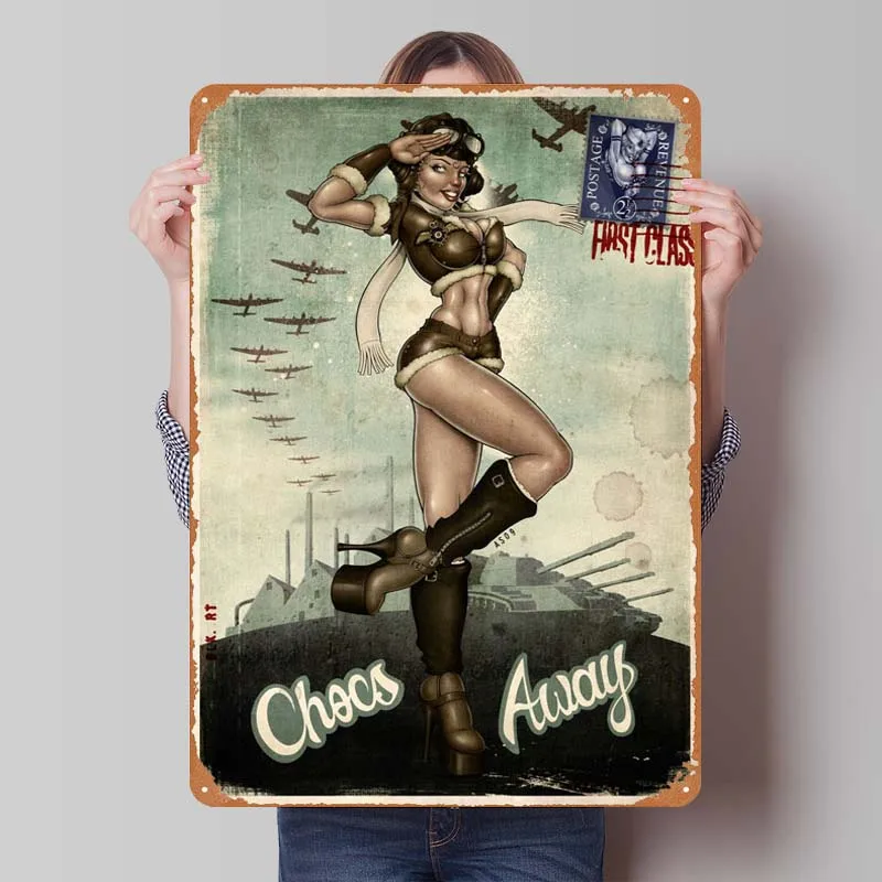 Chocs Away! Pin Up Metal Poster Wall Decoration Vintage Metal Signs for Bar Restaurant Bedroom Wall Decoration Home Sign Art