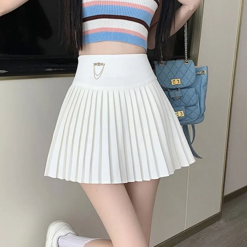 New Women Pleated Skirts High Waist Autumn Winter Tweed  Vintage Mini Skirts Korean Tennis Student White Designed Dance Skirt