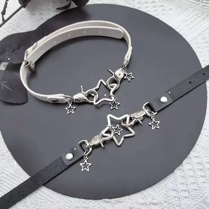 

Hip Hop Rock Silver Color Hollow Pentagram Choker Necklaces For Women Girls Goth Punk PU Leather Collar Necklaces Party Jewelry