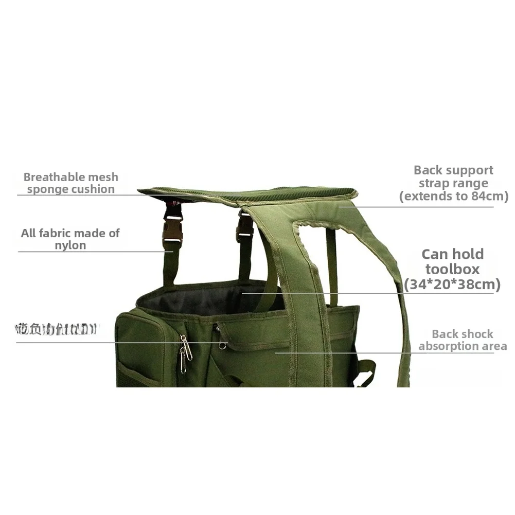 Fishing Backpack with Waterproof Nylon Fabric and 36L Capacity Box Green Multifunctional 40cm 20cm 38cm for Angling