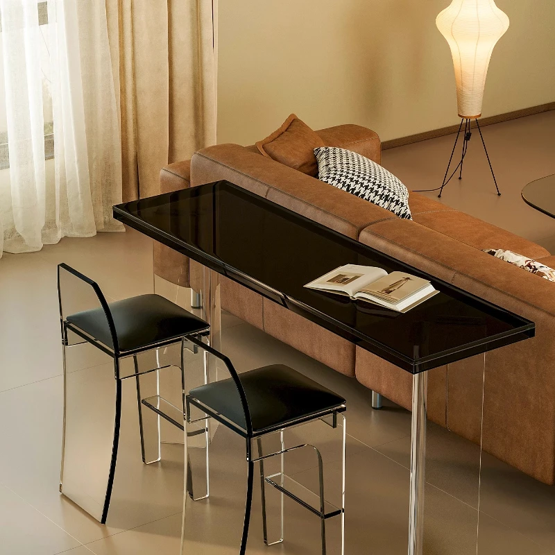 

Modern simple acrylic bar table and chairs Leisure high-footed living room sofa Transparent suspension Household balcony Long ta
