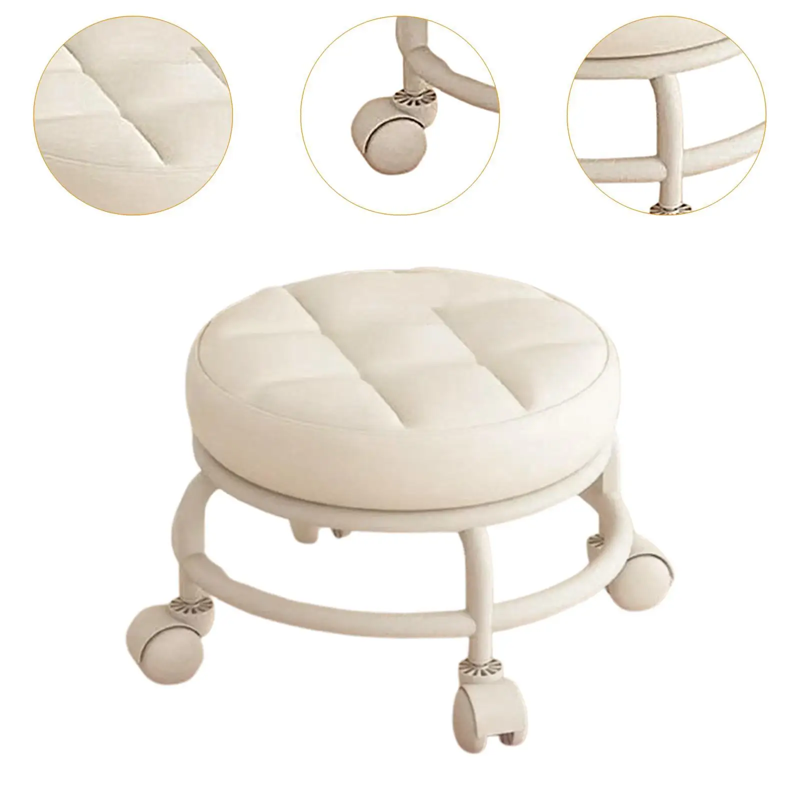 Rolling Stool Low Roller Seat Comfortable Round Sturdy Modern PU Leather with Wheel for Home Playroom Porch Kitchen Garage