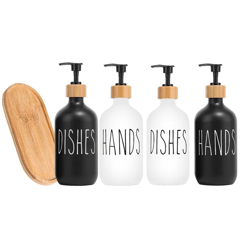 500ml Black White Hand Soap Dish Soap Dispenser with Pump Soap Bottle for Farmhouse Kitchen Counter Bathroom Decor Organization