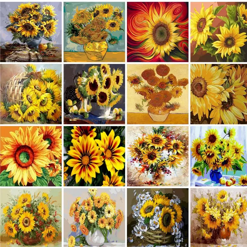 

GATYZTORY 60x75cm DIY Frame Painting By Numbers Kits Sunflowers Abstract Modern Home Wall Art Picture Flowers Paint By Numbers