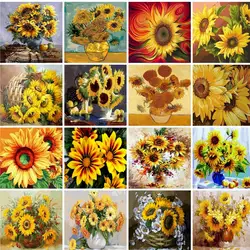 GATYZTORY DIY Frame Painting By Numbers Kits Sunflowers Abstract Modern Home Wall Art Picture Flowers Paint By Numbers