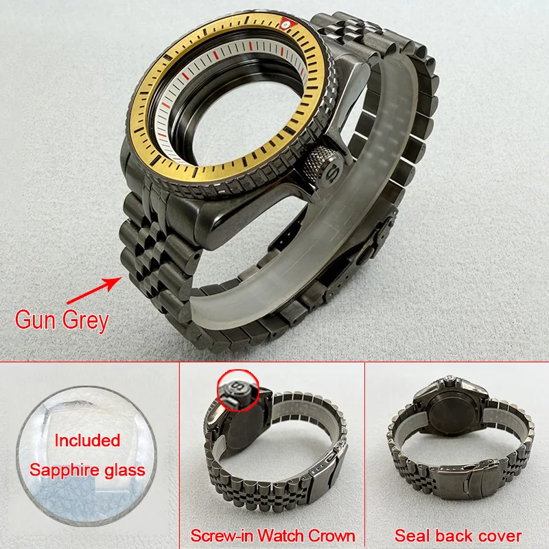 

Корпус и браслет для часов Gun Grey Mod SKX007 SRPD, совместимые с механизмами 7S, 4R, NH35, водонепроницаемость 20ATM, комплекты для часов 22 мм, индивидуальный дизайн.
