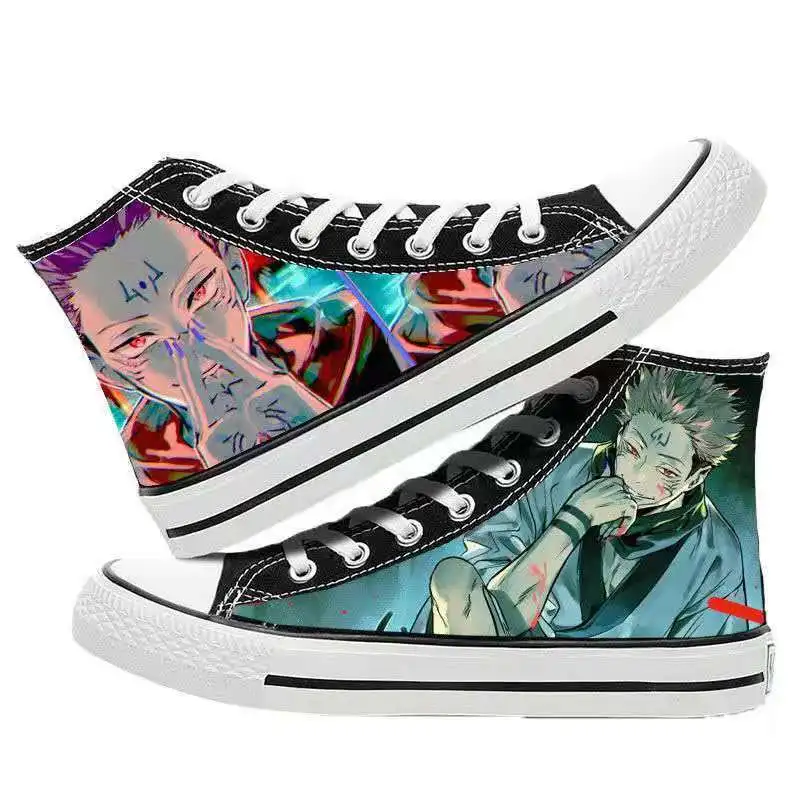 Anime Jujutsu Kaisen High Top Canvas Shoes Satoru Gojo and Geto Suguru Cartoon Sneakers Casual Comfortable Flat Shoes Cool Gifts