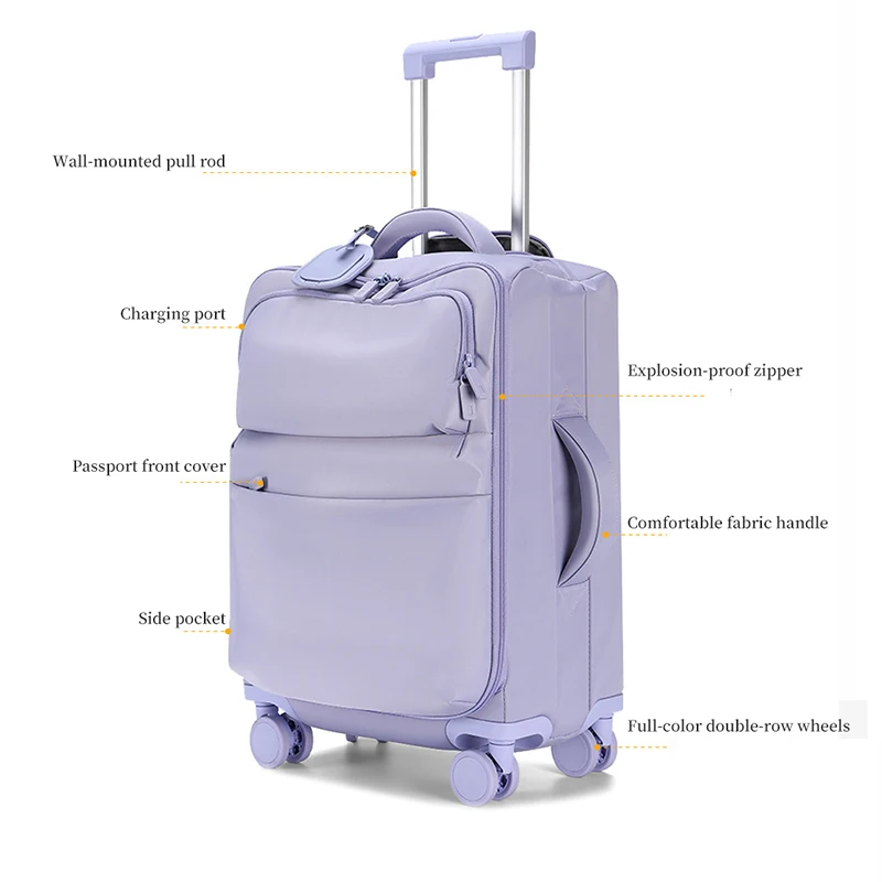 Bagaglio a mano da donna, valigia in tessuto ultraleggero da 20 pollici con blocco password, valigia trolley, valigia da viaggio