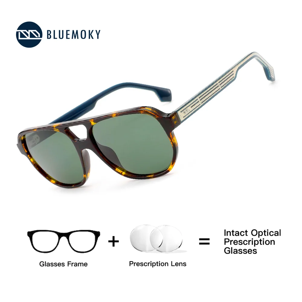 

BLUEMOKY Mens Popular Metal Uv400 Polarized Pilot Prescription Sunglasses Modish Corrective Sun Glasses