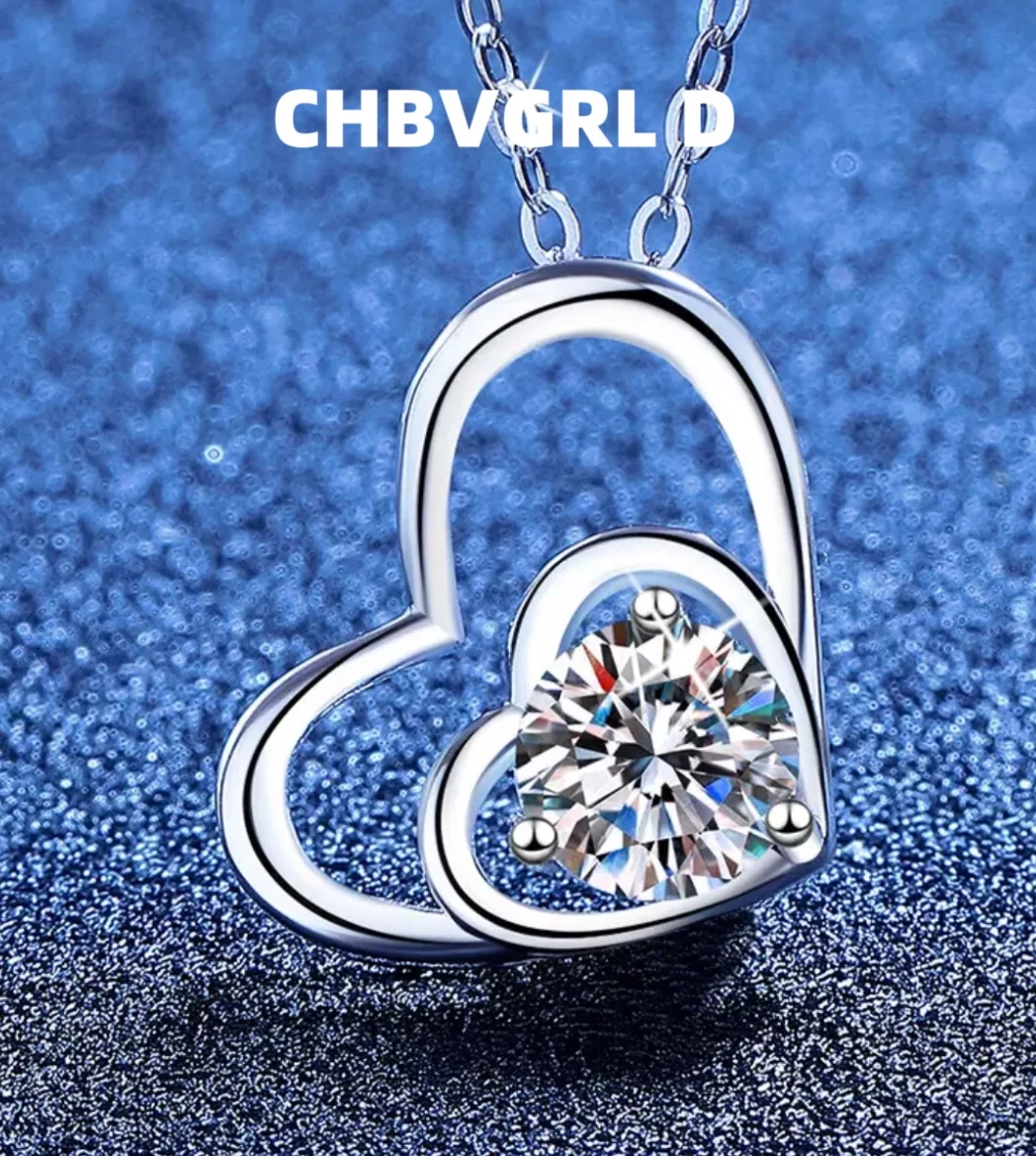 

[Lovers] Moissanite Heart Necklace Pendant S925 Sterling Silver Women's Valentine's Day Gift Birthday Gift Luxury High-end