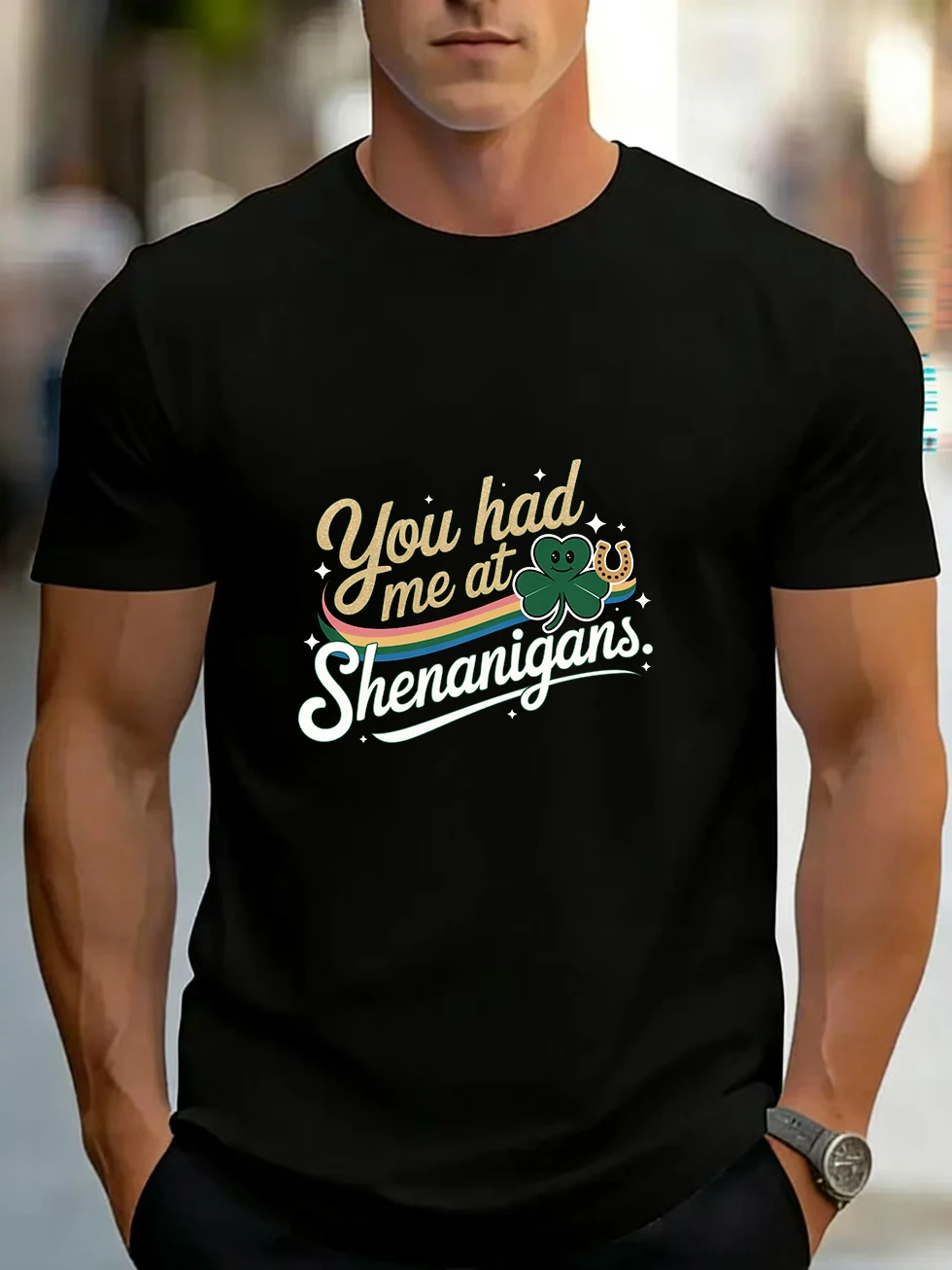 Men's Short-Sleeved T-Shirt with Skull Design, You Had Me at Shenanigans Same Style for Male and Female Couples, Pure Cotton