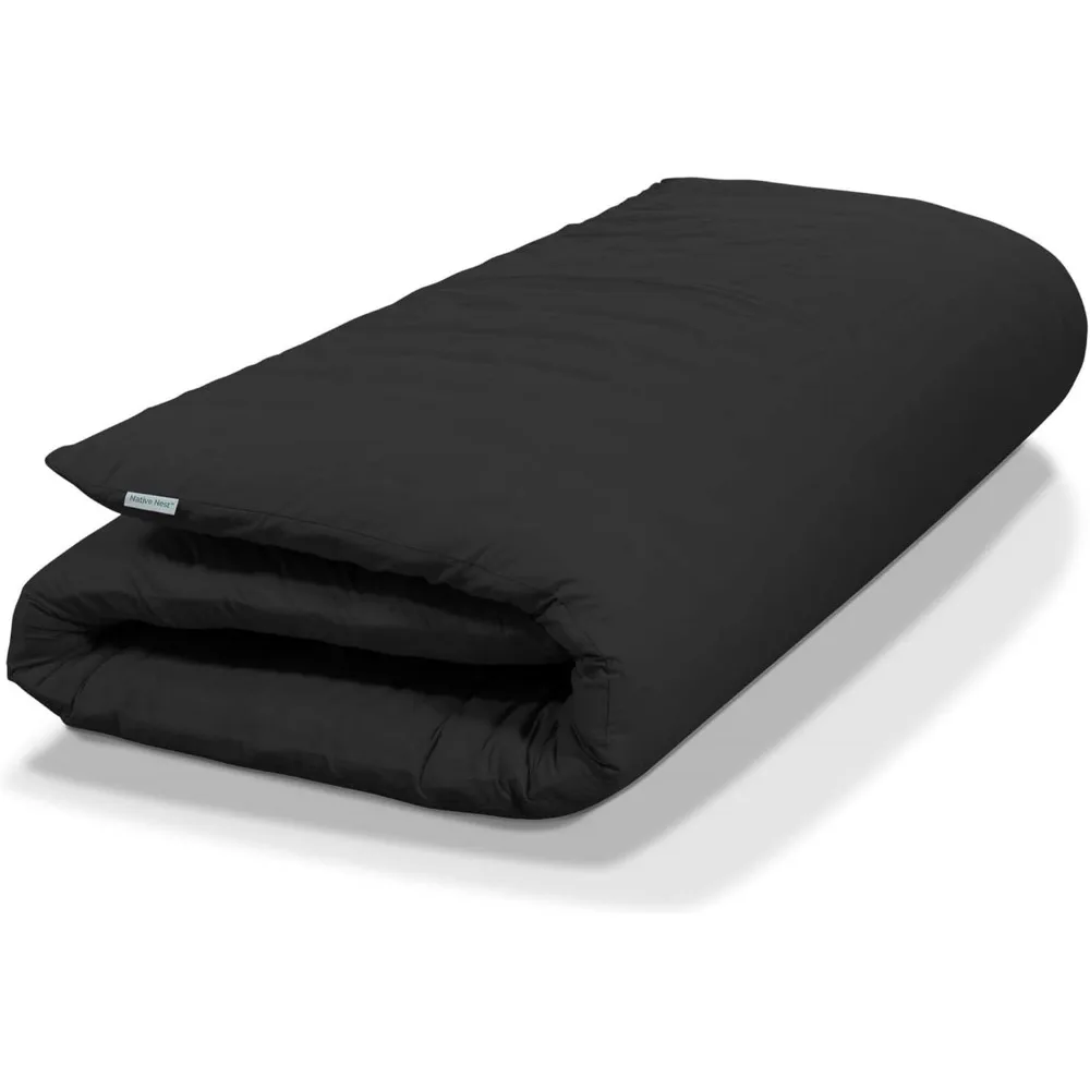 

Japanese Futon Floor Mattress - Medium Firm Futon Mattress for Sleeping - Shikibuton - Foldable and Portable Japanese Bed (Black