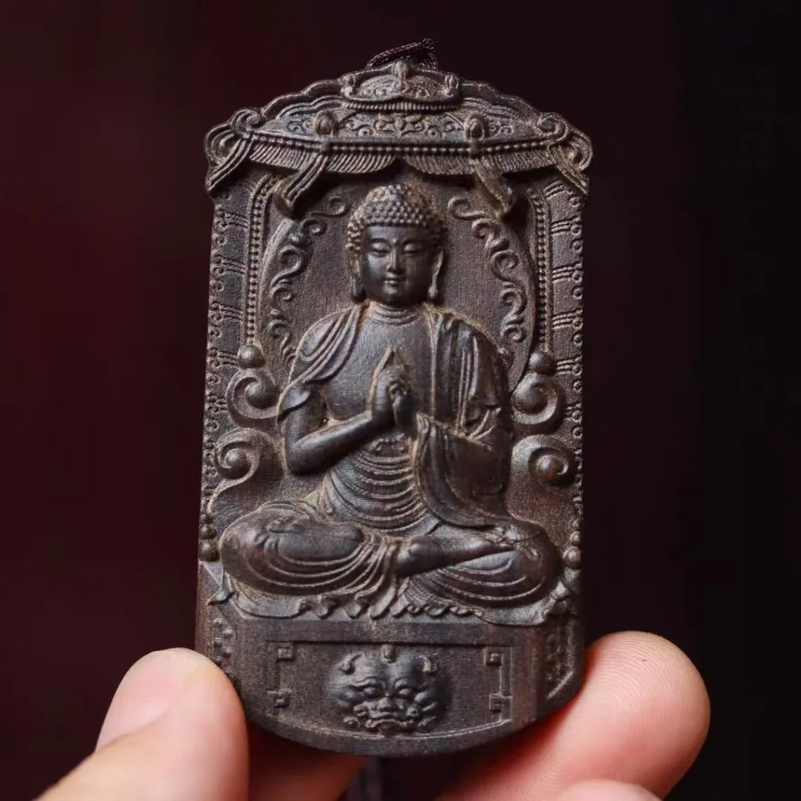 Retro wood carving guardian deity of the twelve zodiac Fudo Myoo Buddha statue talisman hanging ornament exquisite handicraft