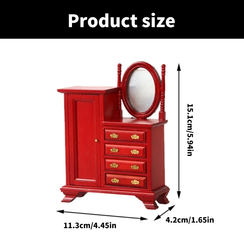 House Enthusiast Miniature Dressing Table 1/12 House Furniture Dresser with Openable Drawers House Decors