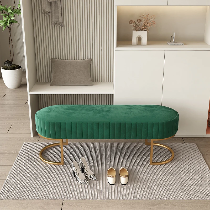 Nordic entrance bench velvet shoe change stool INS soft bed end stool Entrance hall storage shoe rack bench chair Home furniture