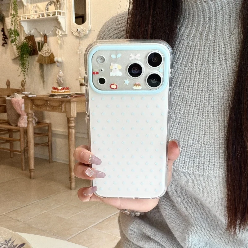 

Korean Little Blue Stars Cute Phone Case For iPhone 17 Pro 16 15 Pro Max 16Pro Back Cover Shockproof Protective Cases Cartoon Fu