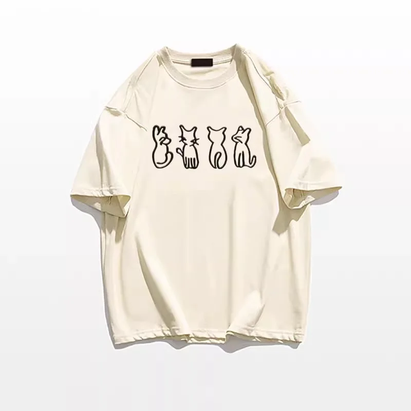 Modny T-shirt z krótkim rękawem z czystej bawełny dla kobiet na lato 2025 Luźny T-shirt z półrękawkiem w stylu retro amerykańskim