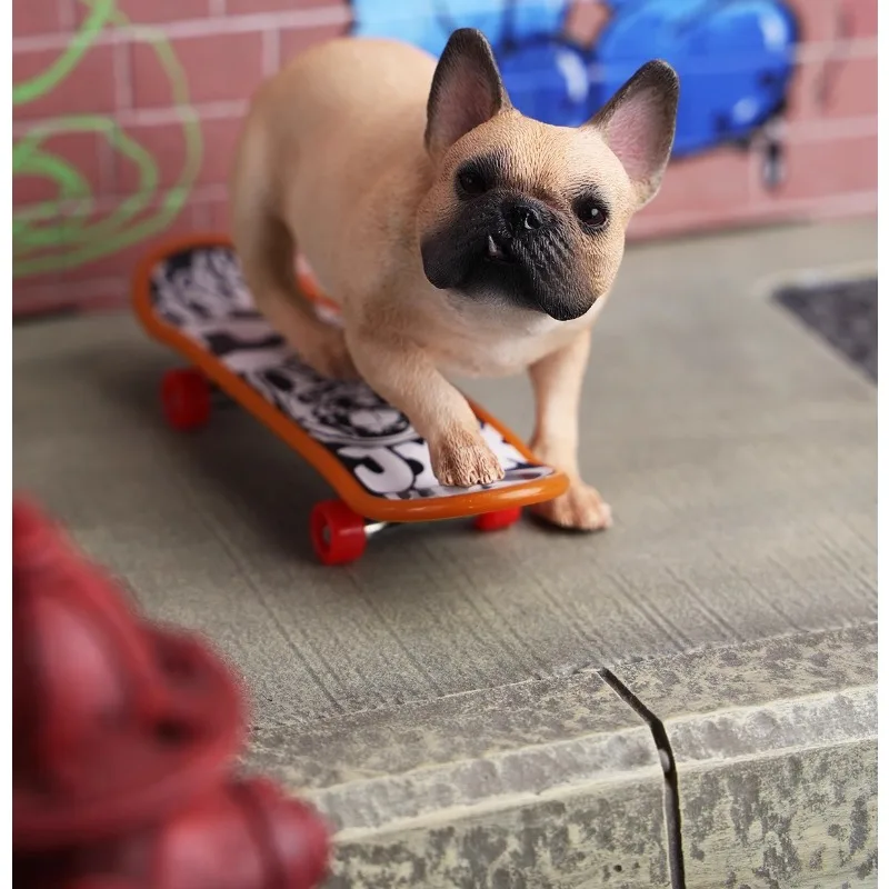 JXK – bouledogue simulé à l'échelle 1/6, modèle de chiot de combat de Skateboard fait à la main pour figurines d'action de 12 pouces, ornement d'animaux, cadeaux