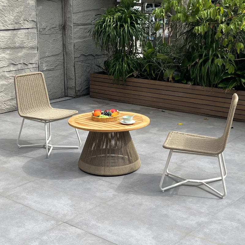 

Outdoor rope woven leisure table and chairs teak coffee table balcony garden living room three-piece ins