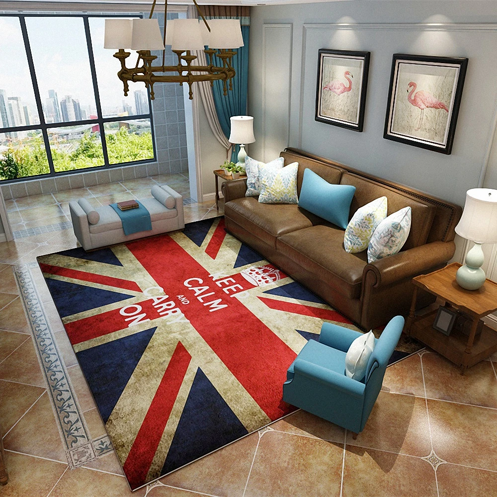 KEE CALM AND CARRY ON! Inspirational Quotes Vintage British Flag Area Rug Door Mat Large Anti-slip Suction Carpet Floor Mat