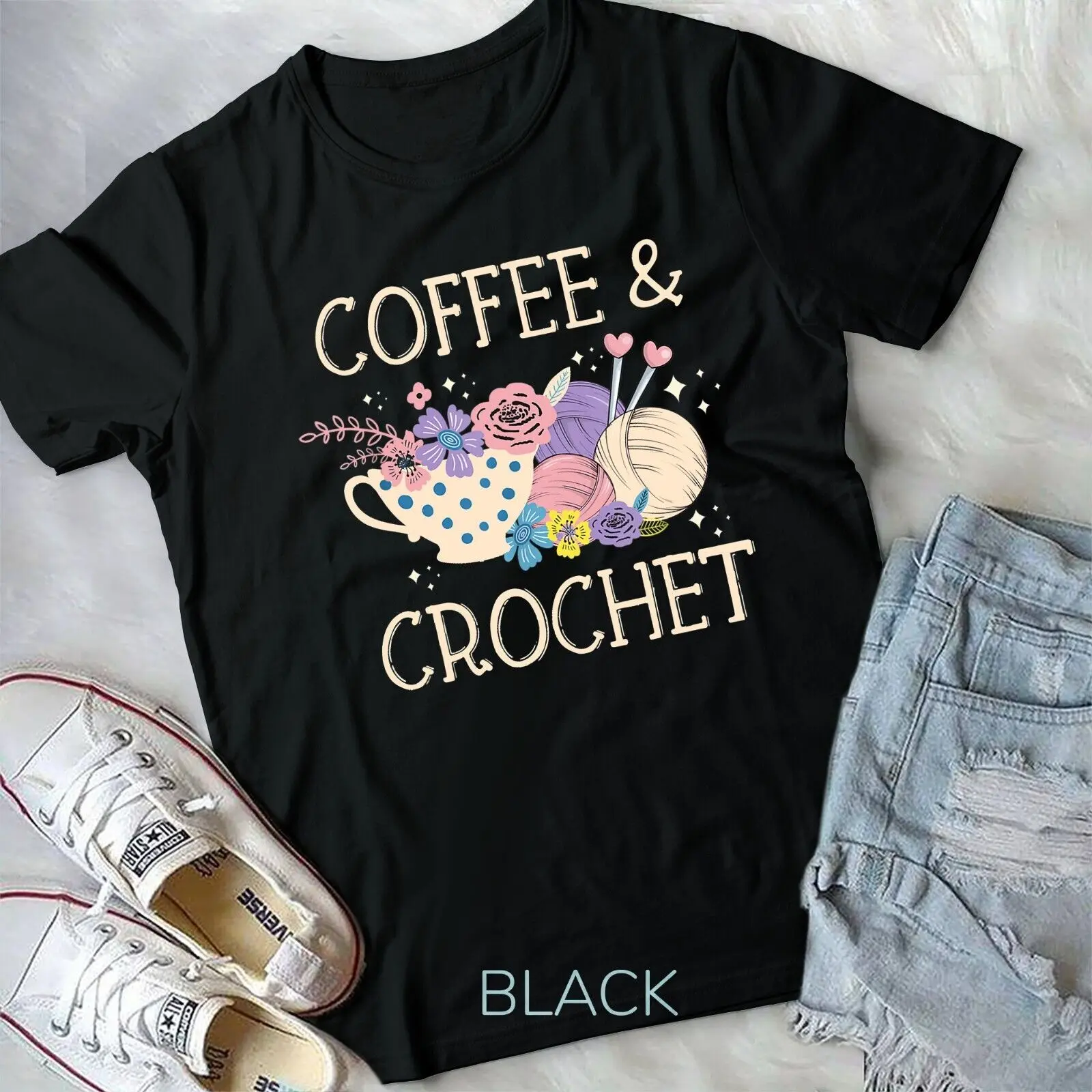 

Crochet Coffee Crocheter Knitting Yarn Crocheting Lover Unisex T-shirt