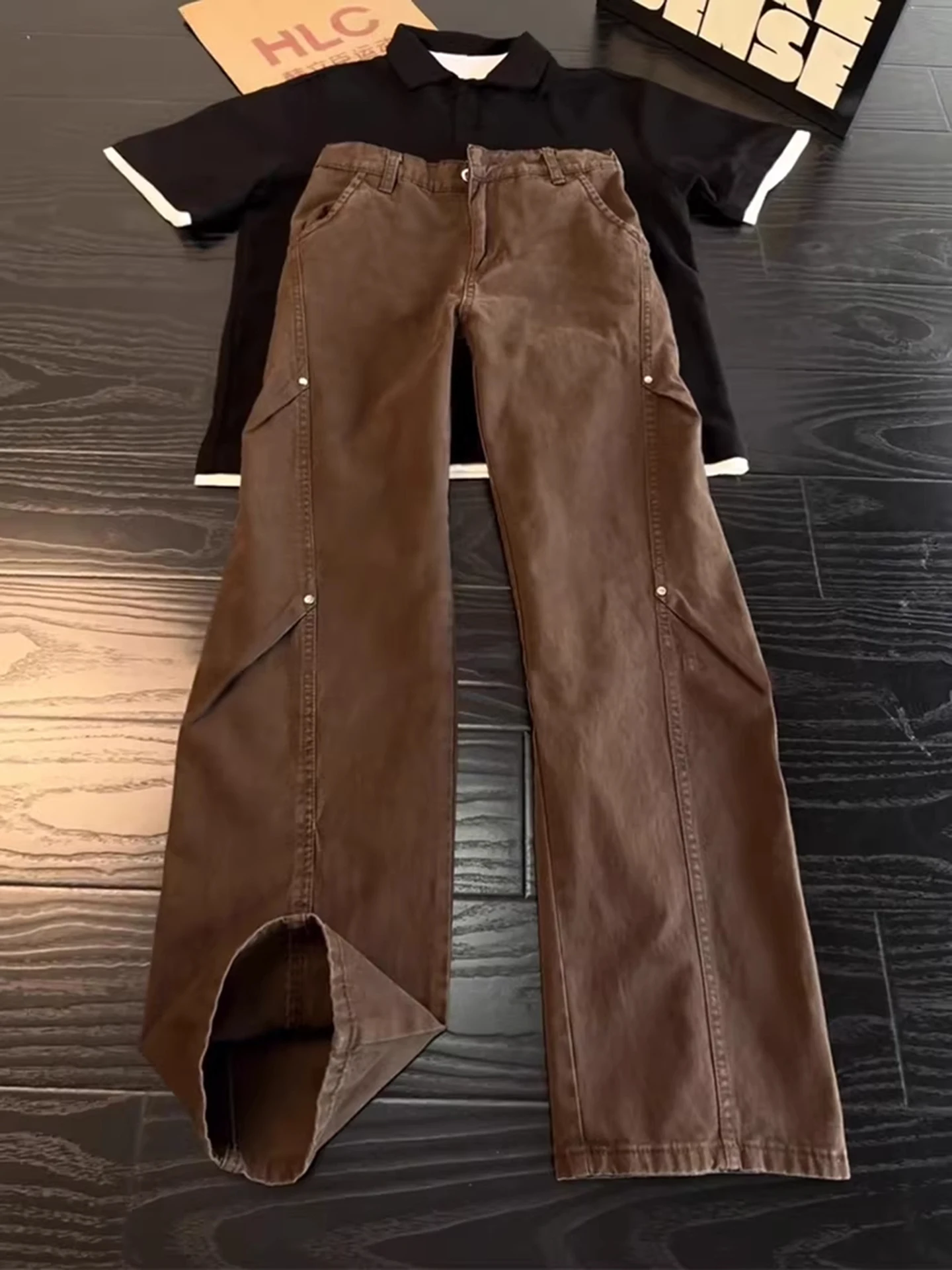 

Мужские хлопковые джинсы прямого кроя Cafe Brown Rivet Design, рабочая одежда, брюки Cleanfit Premium Feel Micro Flared в американском стиле