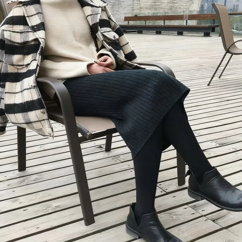 

Модная вязаная юбка-карандаш, женская осенне-зимняя облегающая юбка-миди с высокой талией и разрезом, повседневная шерстяная юбка для повседневной носки