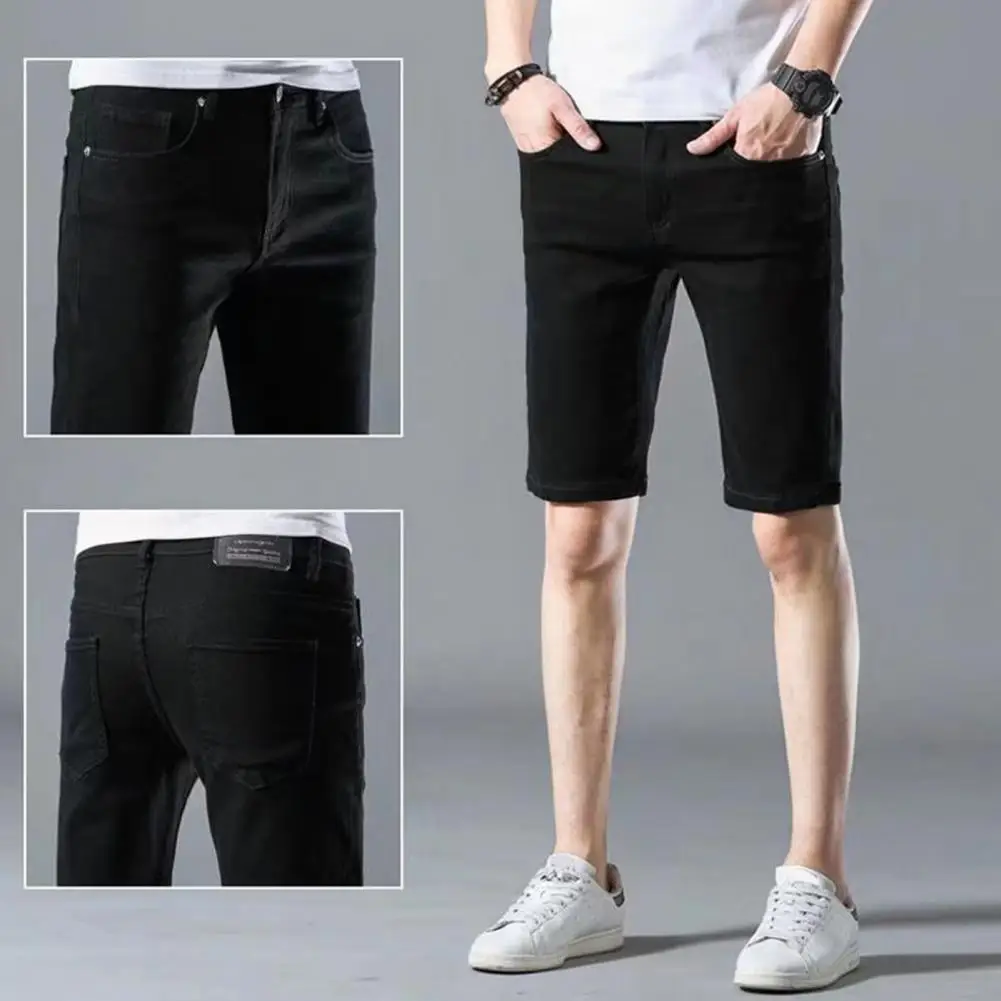 Casual Short Pants Vintage Buttons Summer Slim-fitting Knee Length Shorts  Short Trousers Slim