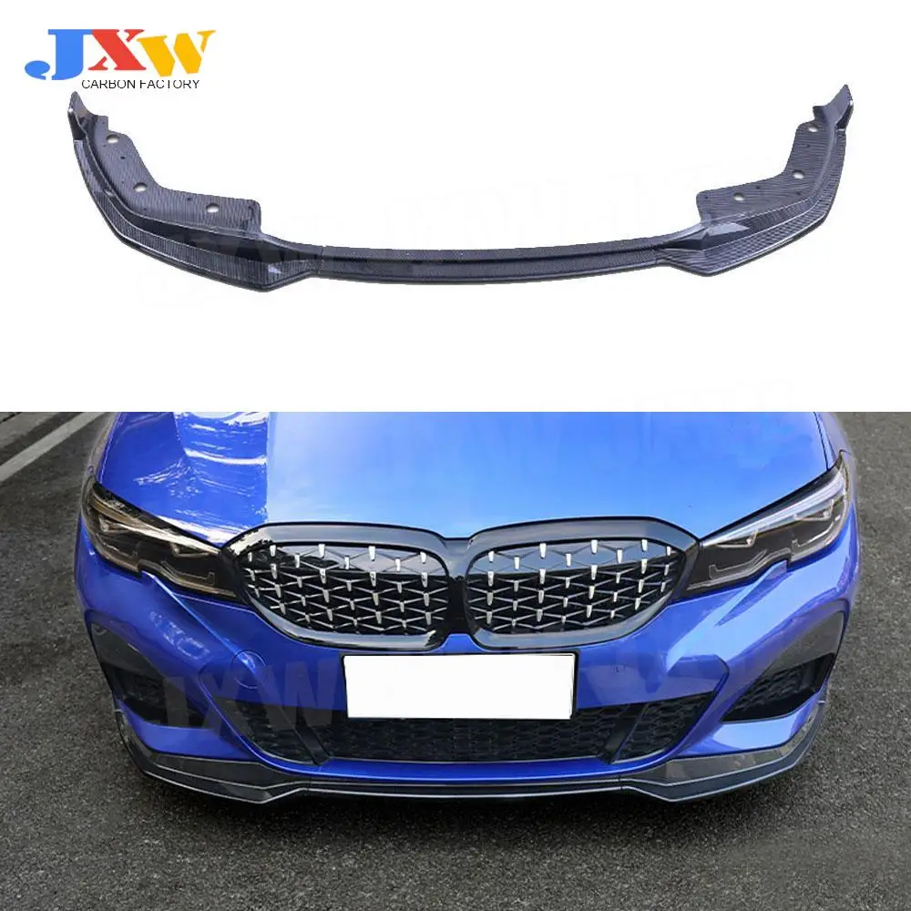 3PCS ABS Carbon Look/Glossy Black Front Lip Spoiler For BMW 3 Series G20 2019 2020 MP Style Head Bumper Chin Splitters Guard