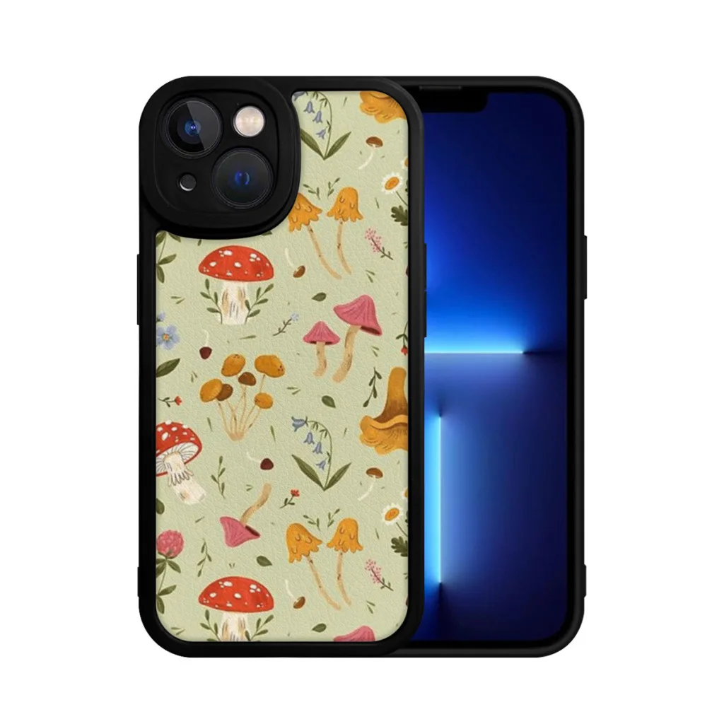 Phone Case For iPhone 15 Pro Max Silicone Shell Mushrooms and Wildflowers