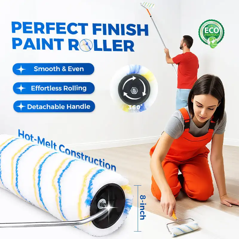 فرشاة دوارة للطلاء بمقبض قابل للفصل، فرشاة طلاء من اللاتكس، أداة طلاء جدران، فرشاة طلاء إسفنجية قابلة لإعادة الاستخدام