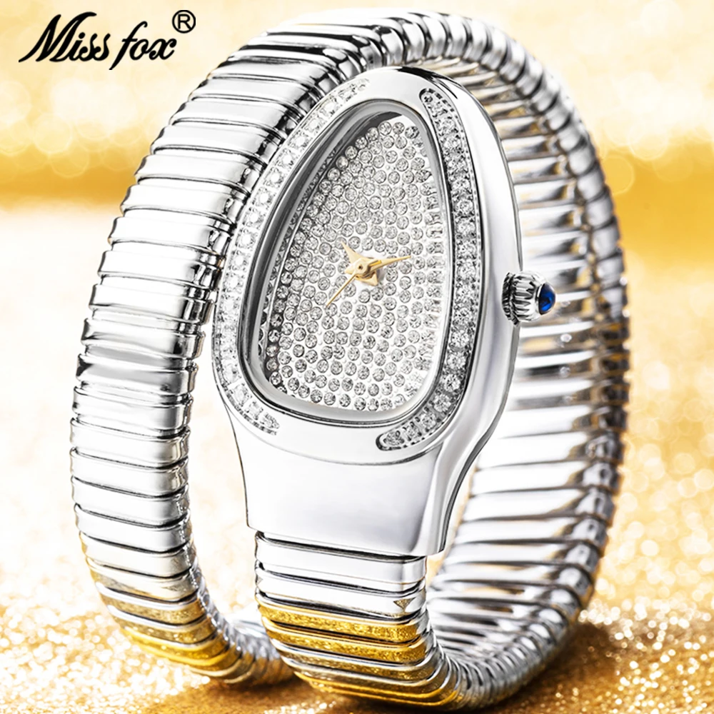 MISSFOX-relojes de cuarzo con diamantes de imitación para mujer, pulsera de serpiente de lujo, a la moda, gran oferta, 2024