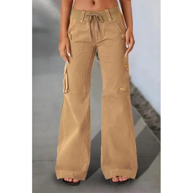 

Loose Drawstring High Waist Cargo Pants Women Spring Female Wide Leg Pants Vintage Multi-pocket Pants for Women Joggers Women