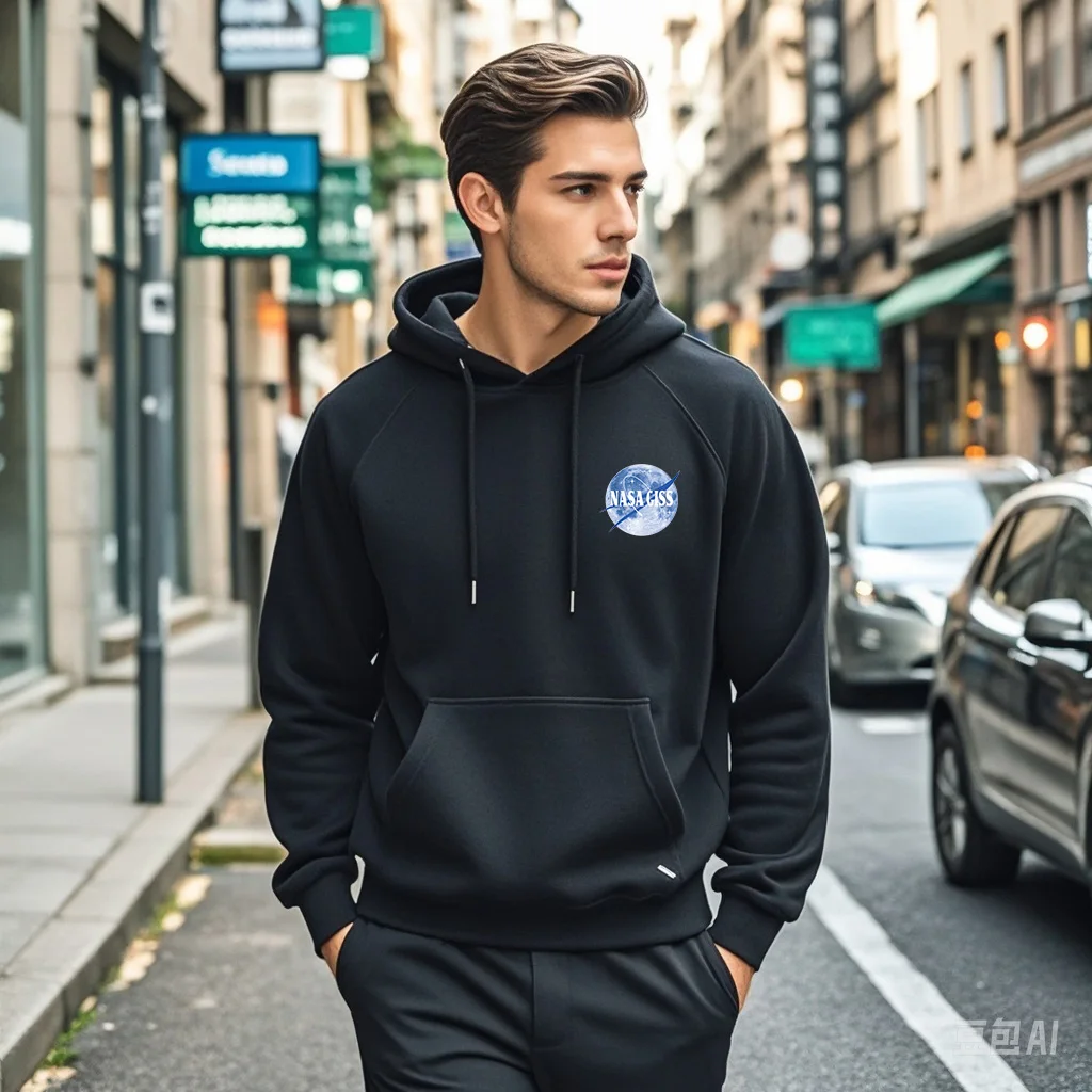 

2024 Winter 'NASA' letter earth print Men's Sports Hoodie Quality Plush thickened Cotton Casual Fashion Street Pullover Clothing